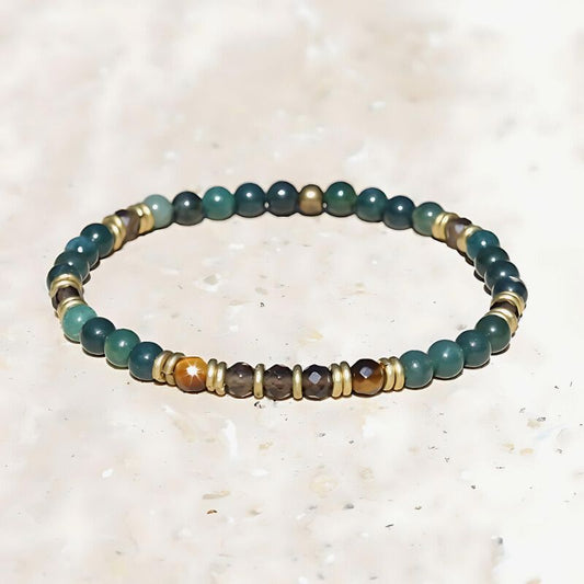 "Prosperity & Abundance" Moss Agate and Smoky Quartz Delicate Gemstone Bracelet