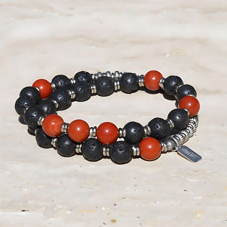 Lava Rock and Red Jasper Men's Wrap Bracelet, Root Chakra Bracelet