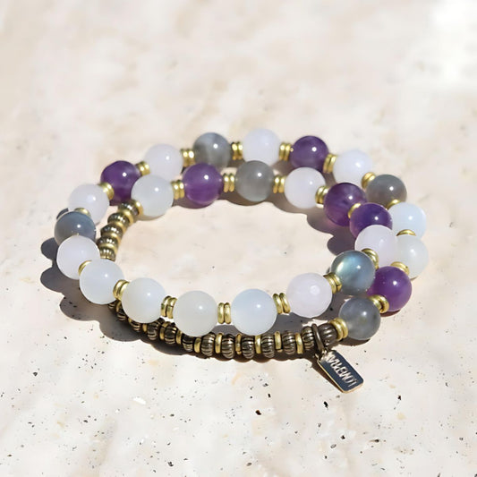 rose quartz, moonstone, amethyst, and labradorite Mala Bracelet
