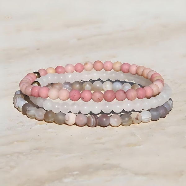 Self-Love” Botswana Agate Rose Quartz and Rhodonite Bracelet Set