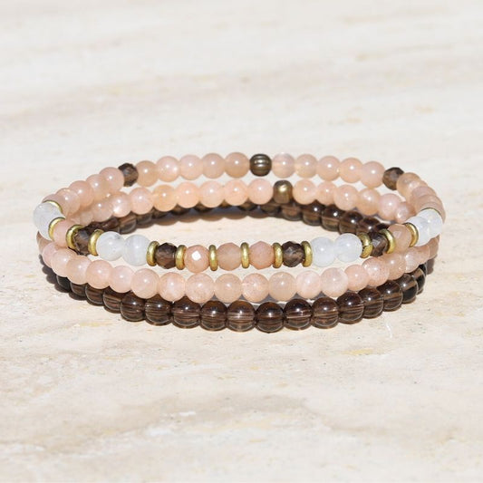 sunstone and smoky quartz bracelet set