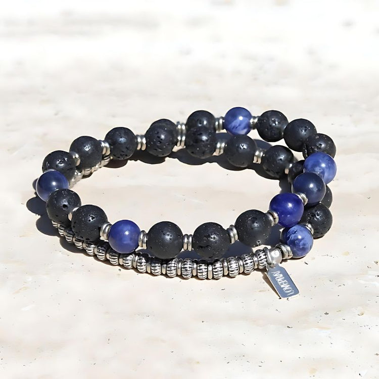 Lava Rock and Sodalite Men's Wrap Bracelet, Third Eye Chakra Bracelet