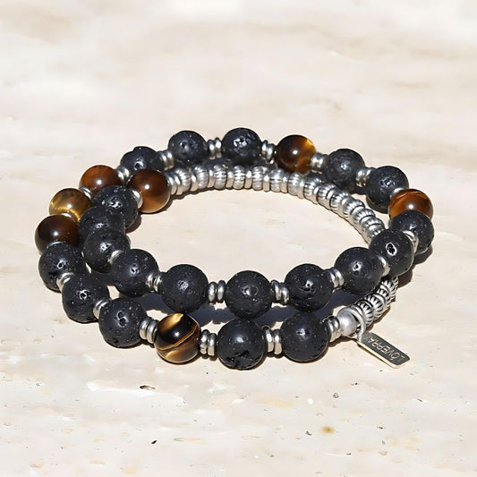tiger's eye and lava mens bracelet
