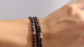 "Grounding and Creativity" Larvikite and Garnet Delicate Bracelet Stack