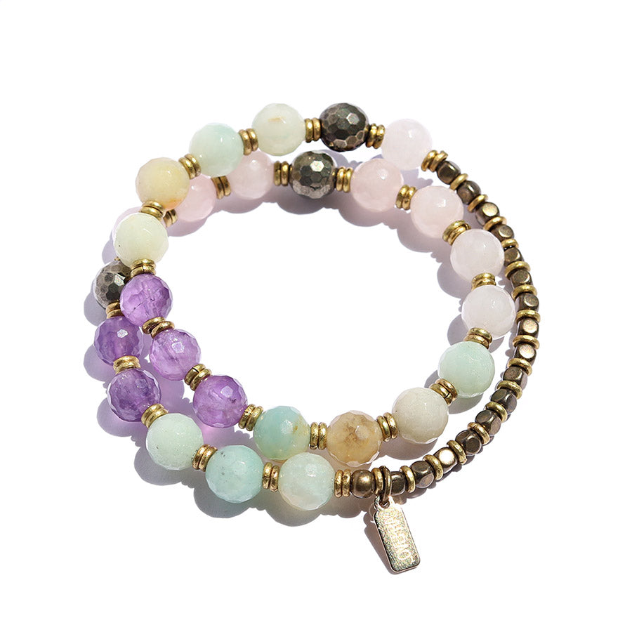 Rose Quartz Amazonite and Amethyst Mala Bracelet