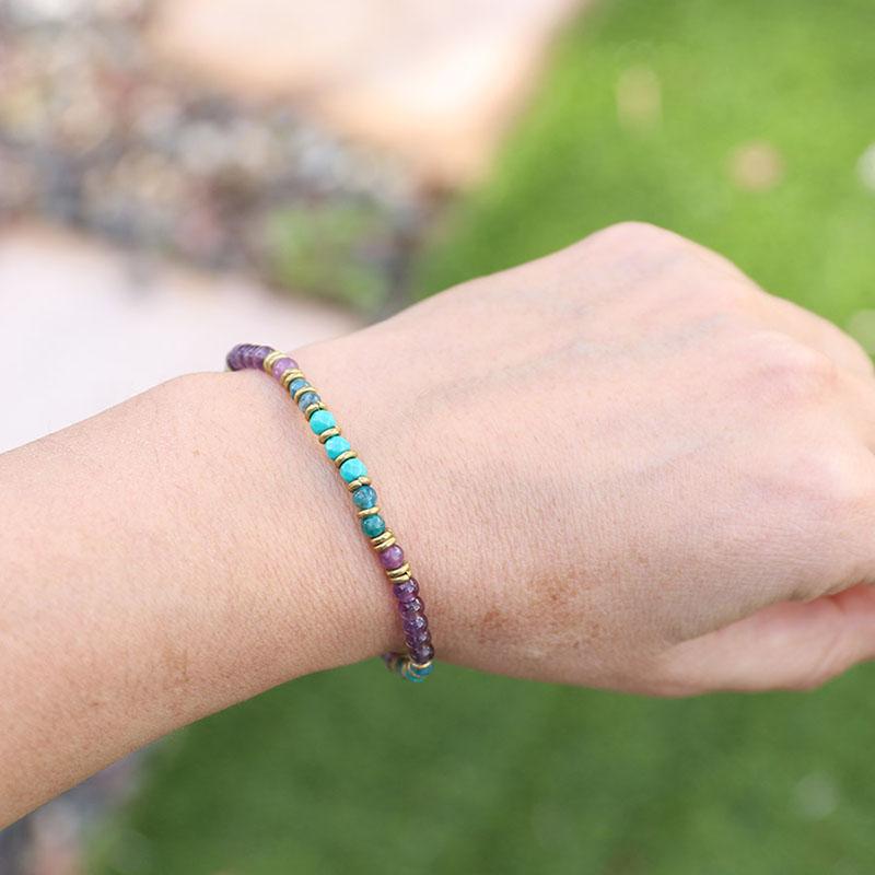 Genuine Amethyst and Apatite Delicate Bracelet for wrist
