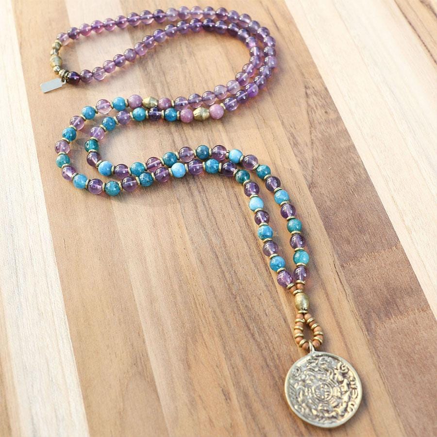 Amethyst and Apatite Mala Beads Necklace