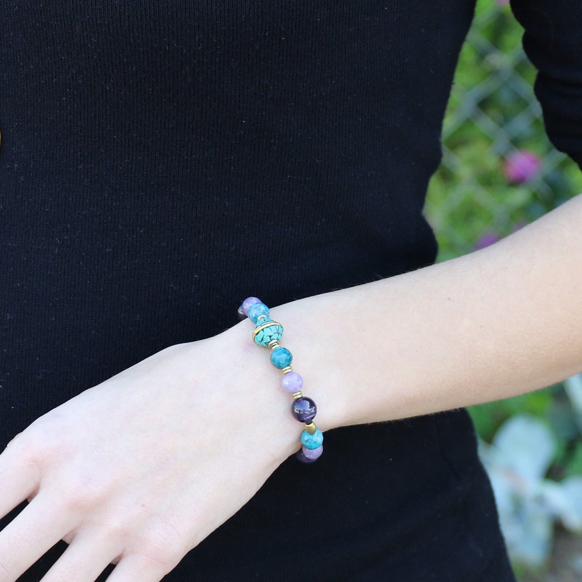 Amethyst and Apatite Tibetan Bead Bracelet