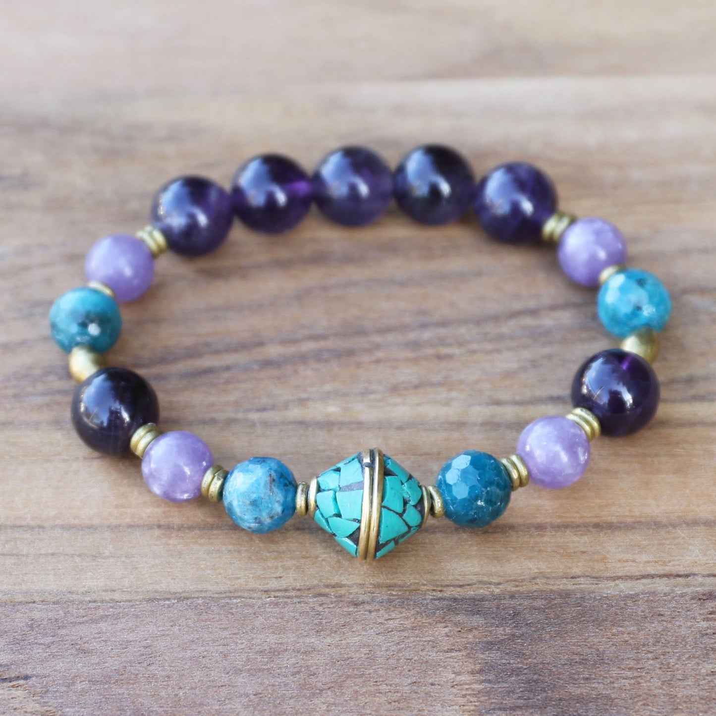 Amethyst and Apatite Turquoise Bead Bracelet