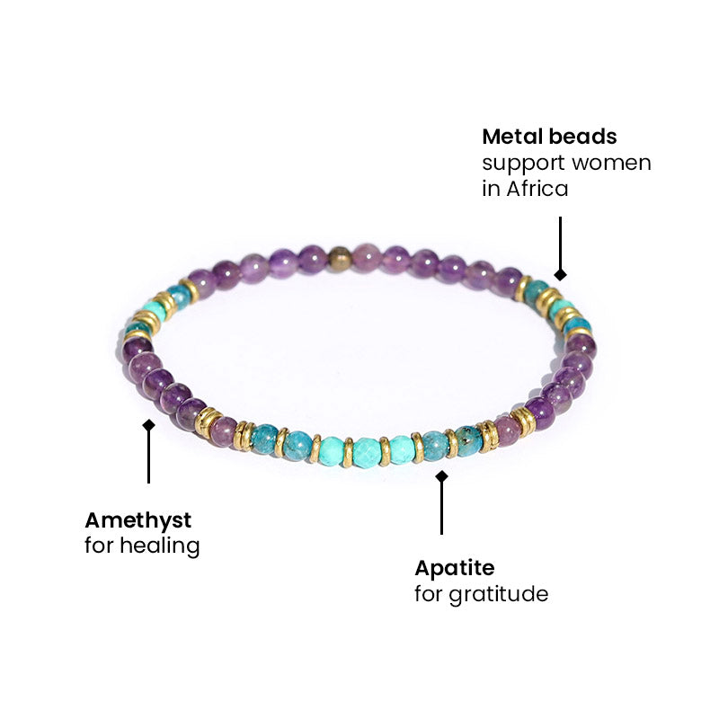 "Healing and Gratitude" Amethyst and Apatite Beads Delicate Bracelet