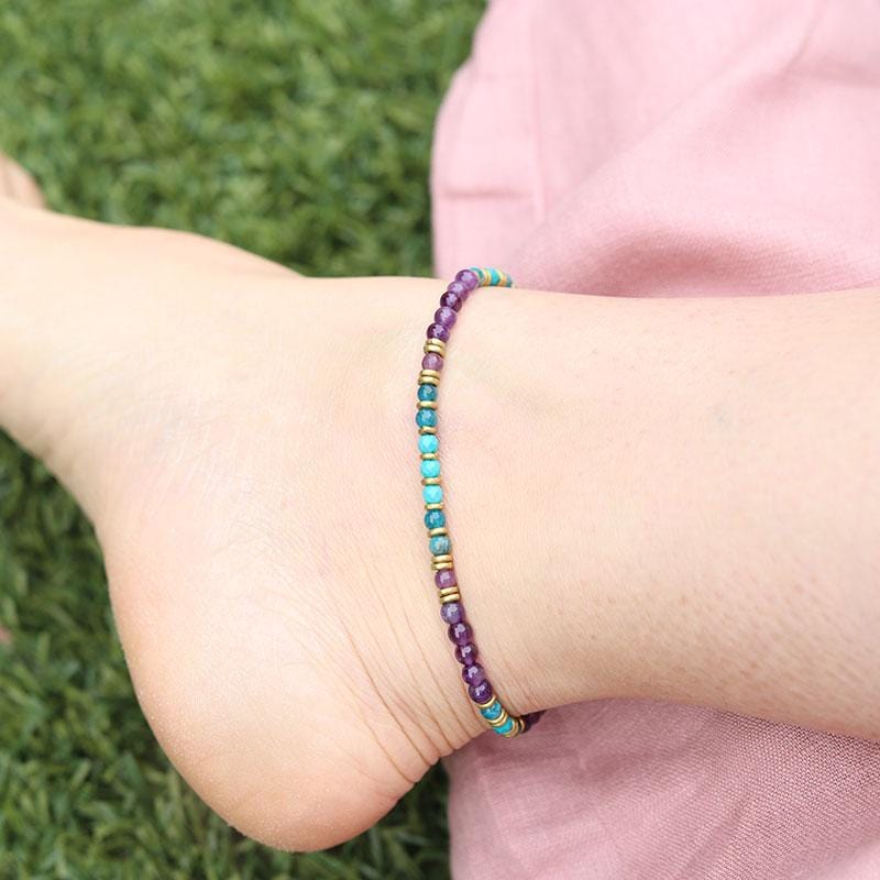 Amethyst and Apatite Delicate Anklet