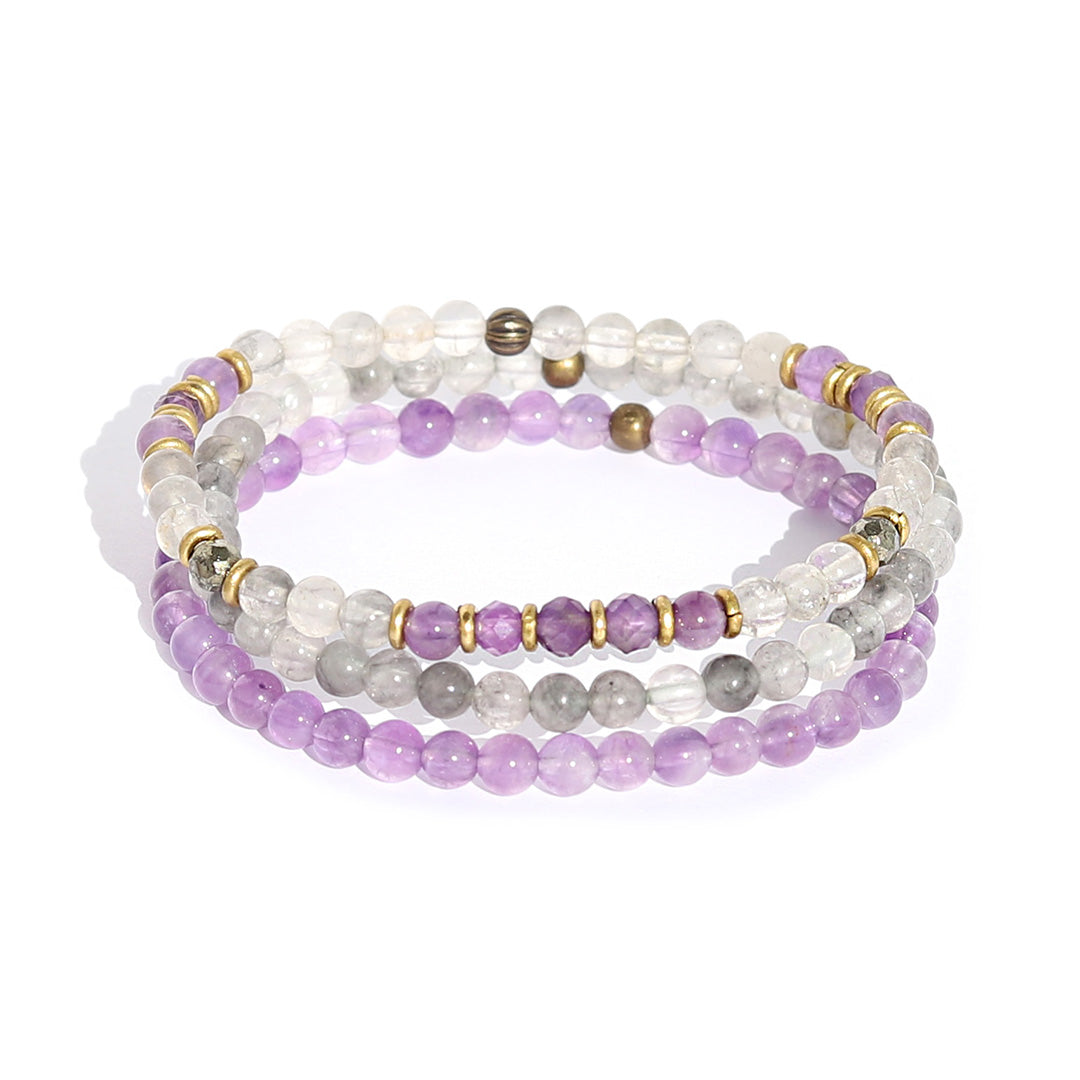 Amethyst and Quartz Delicate Beaded Bracelet Set