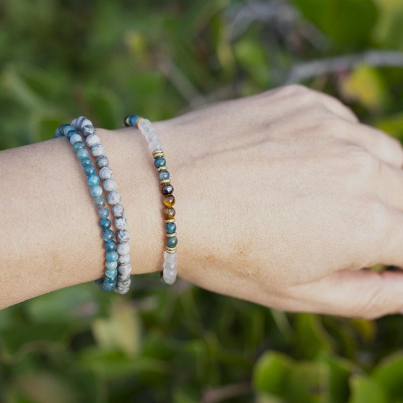 Apatite, Tigers Eye and Jasper Dainty Bracelet on hand model