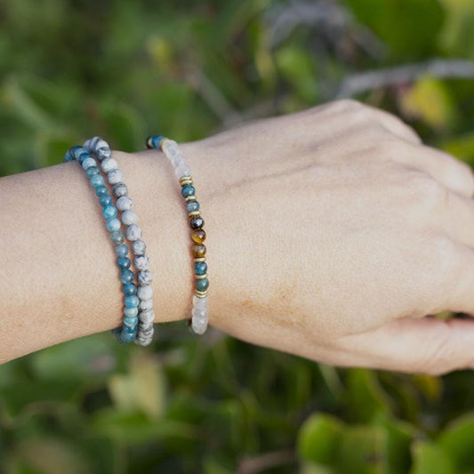 Apatite, Tigers Eye and Jasper Dainty Bracelet on hand model