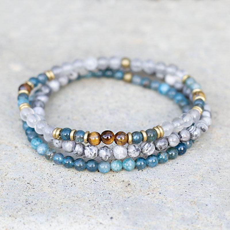 Genuine Delicate Apatite, Tigers Eye and Jasper Bracelet Set