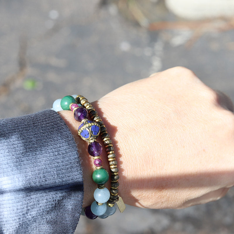 Aquamarine, Jade and Ruby Mala Bracelet 2