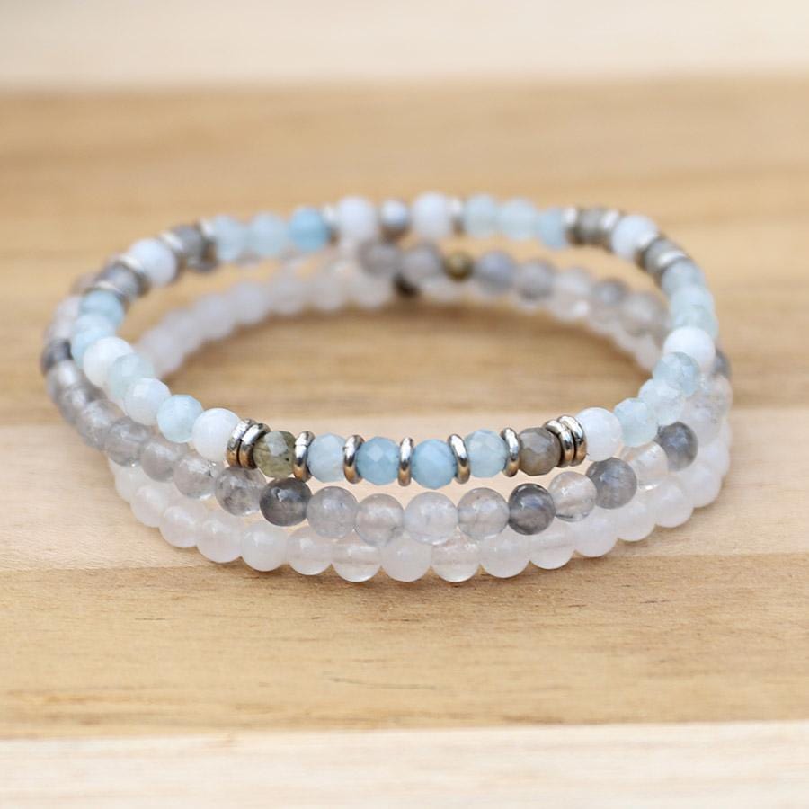 Aquamarine and Quartz Delicate Bracelet Stack