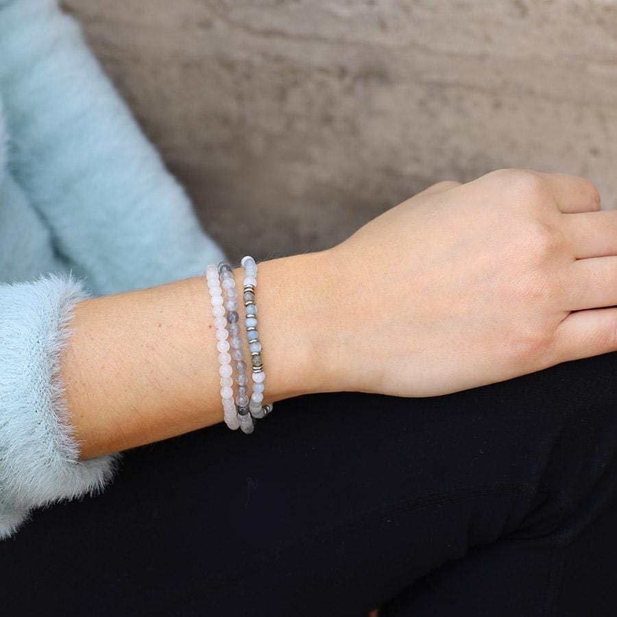 Aquamarine and Quartz Delicate Bracelet Stack