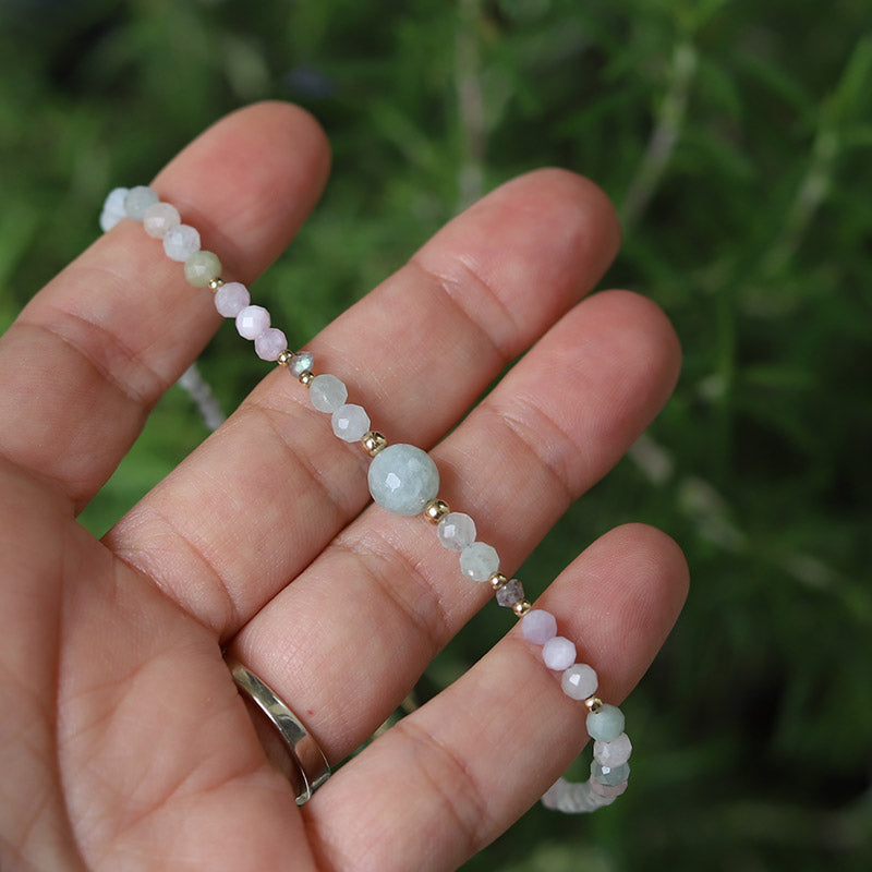 Luxury Aquamarine and Kunzite  Anklet 