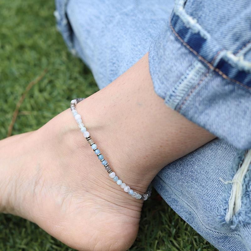 Aquamarine and Moonstone Delicate Anklet