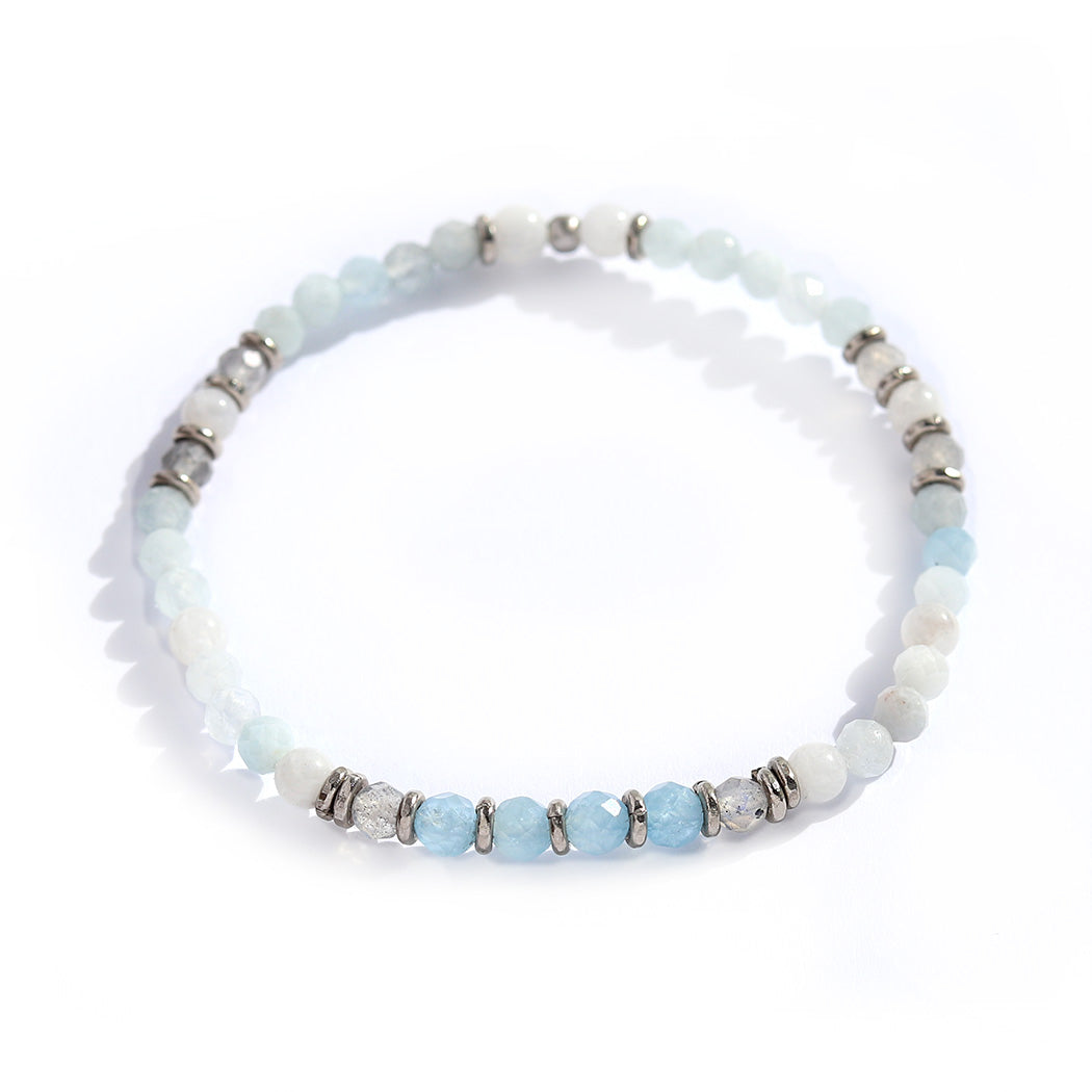 Aquamarine and Moonstone Delicate Beaded Bracelet