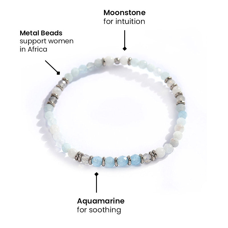 "Communication and Calm" Aquamarine and Moonstone Delicate Bracelet