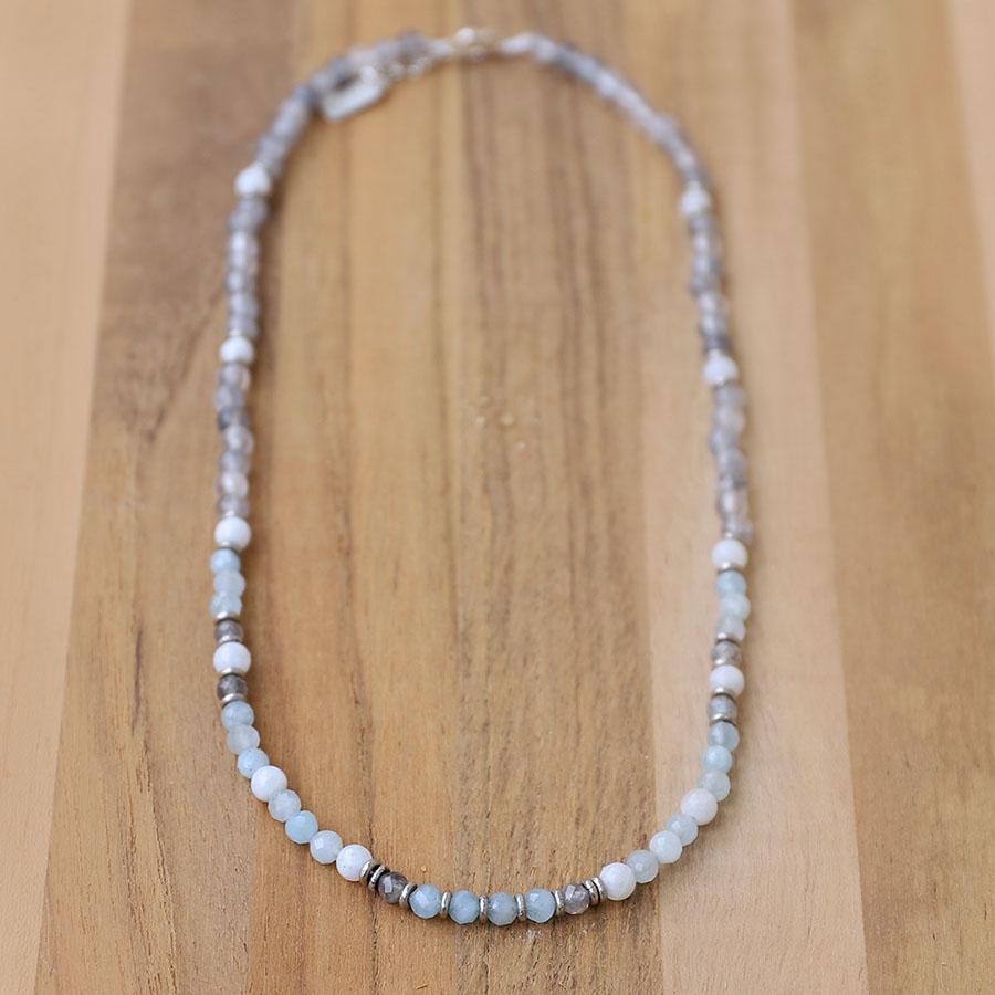 "Communication and Calm" Aquamarine Moonstone and Quartz Delicate Necklace