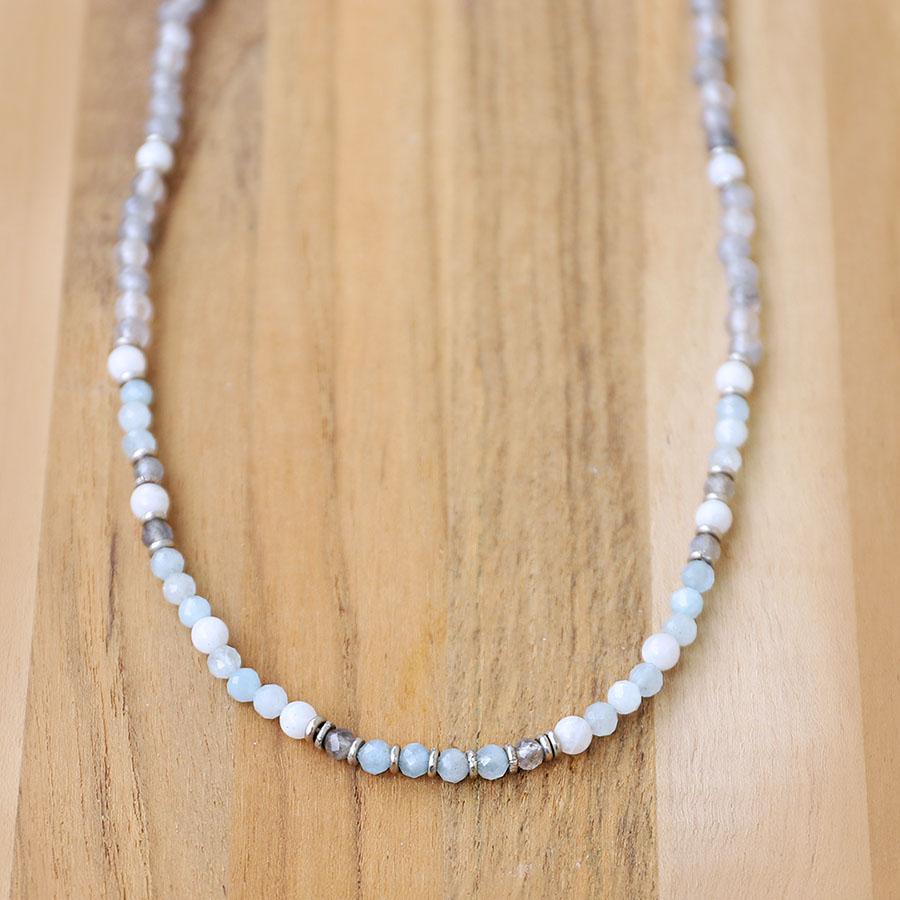 "Communication and Calm" Aquamarine Moonstone and Quartz Delicate Necklace