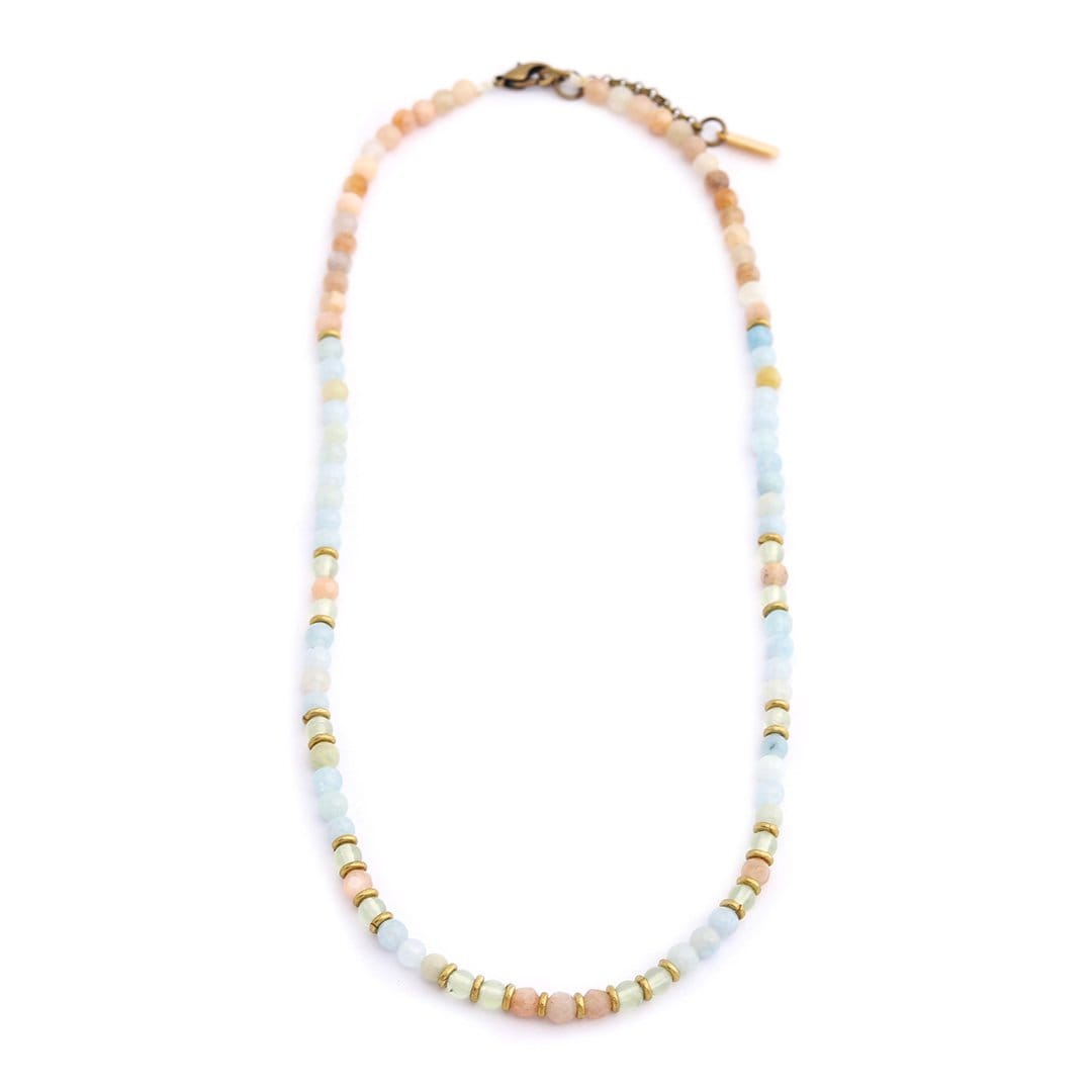 "Joy and Calm" Aquamarine Sunstone and Prehnite Delicate Necklace