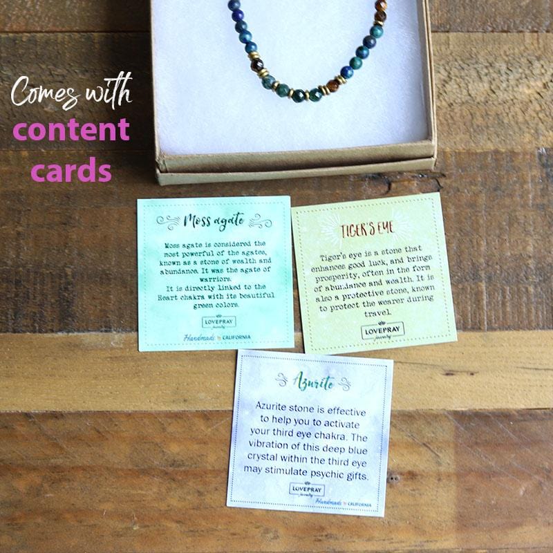 Azurite and Moss Agate Delicate Necklace with Content Cards