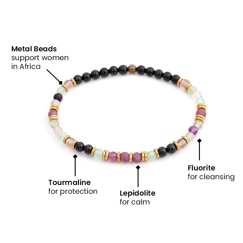 "Protection and Good Energy" Black Tourmaline and Smoky Quartz Delicate Bracelet