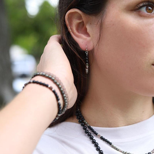 Black Tourmaline and Smoky Quartz Earrings
