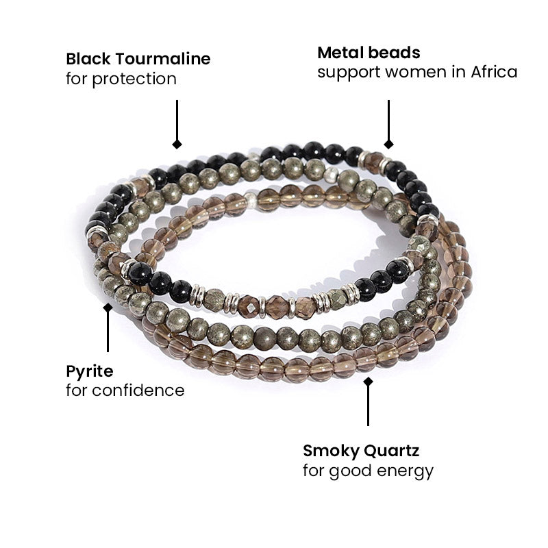 Genuine delicate Black Tourmaline and Smoky Quartz Bracelet Set Meaning
