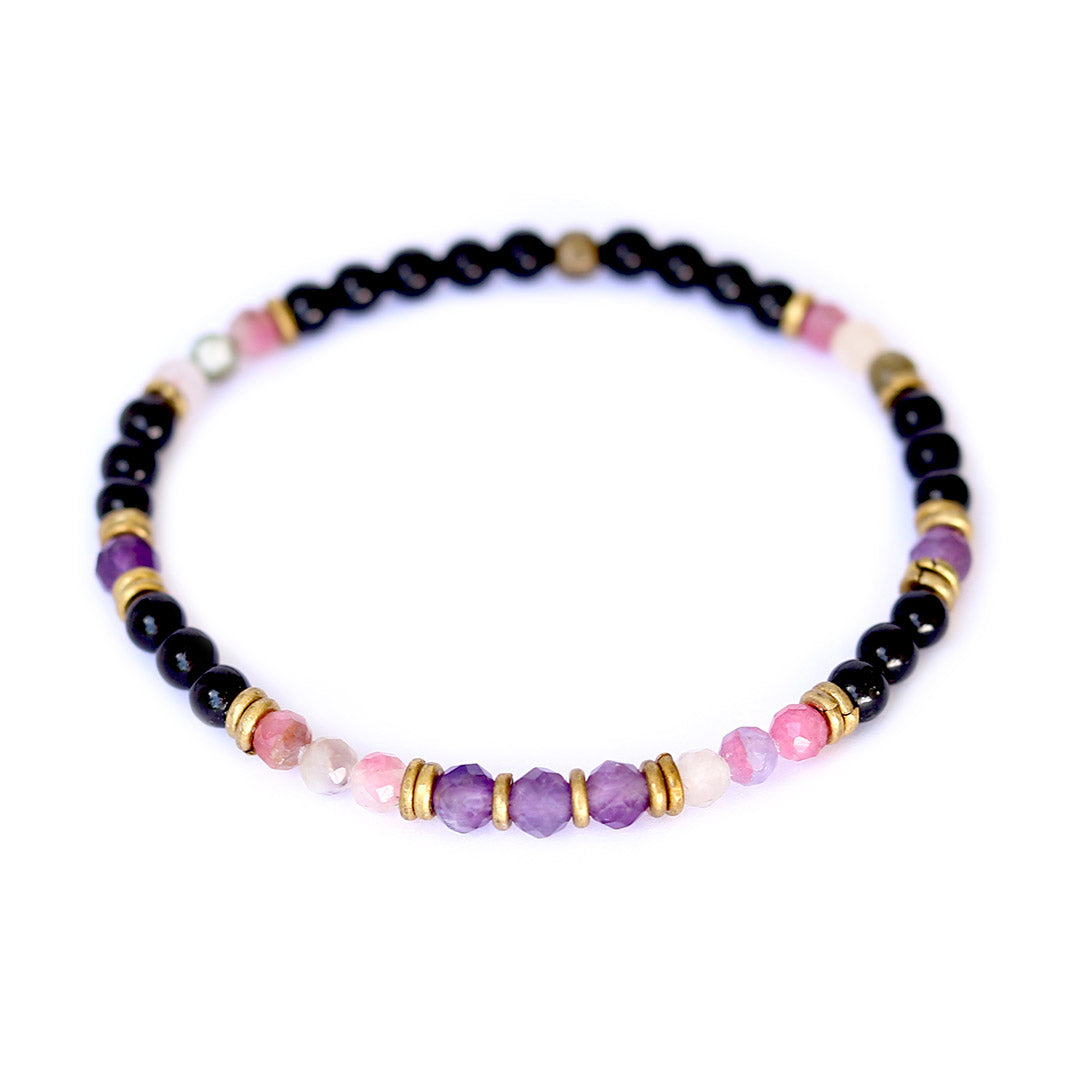 "Protection and Good Energy" Watermelon and Black Tourmaline Delicate Bracelet
