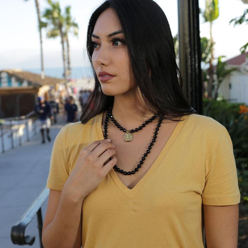 black tourmaline mala necklace lifestyle photo