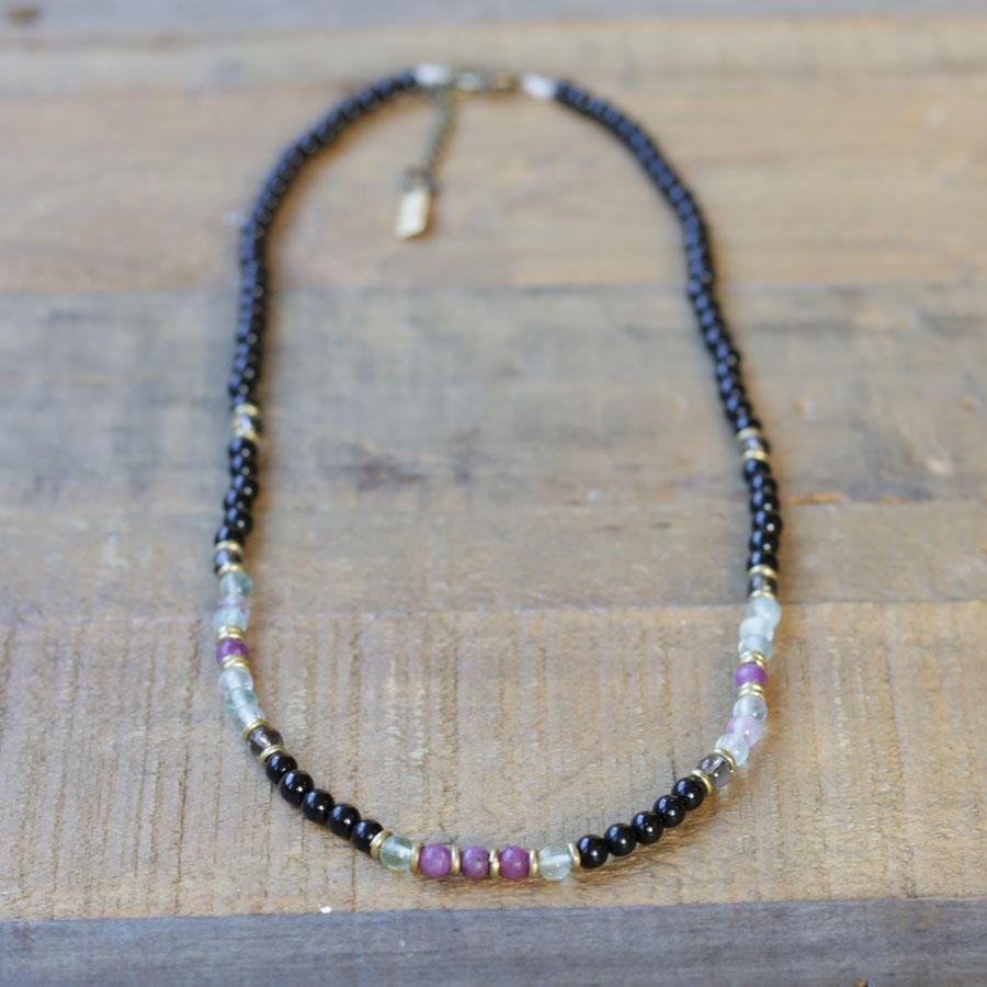 "Protection" Black Tourmaline and Fluorite Delicate Gemstone Necklace