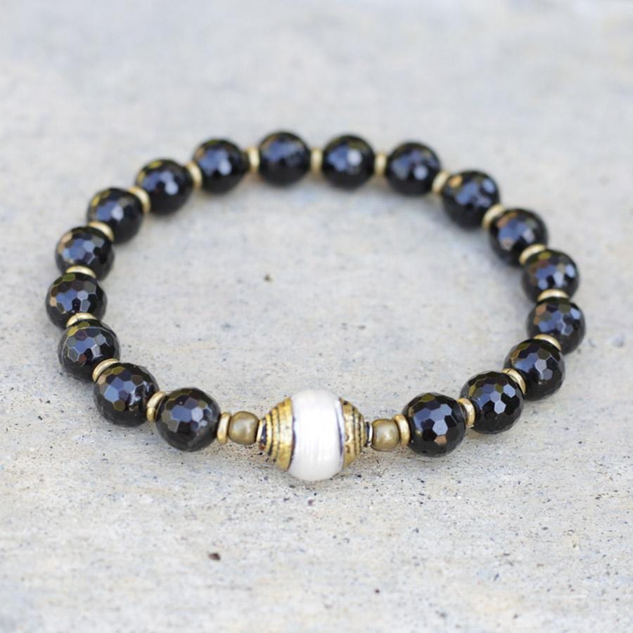 Black Tourmaline and Pearl Bracelet