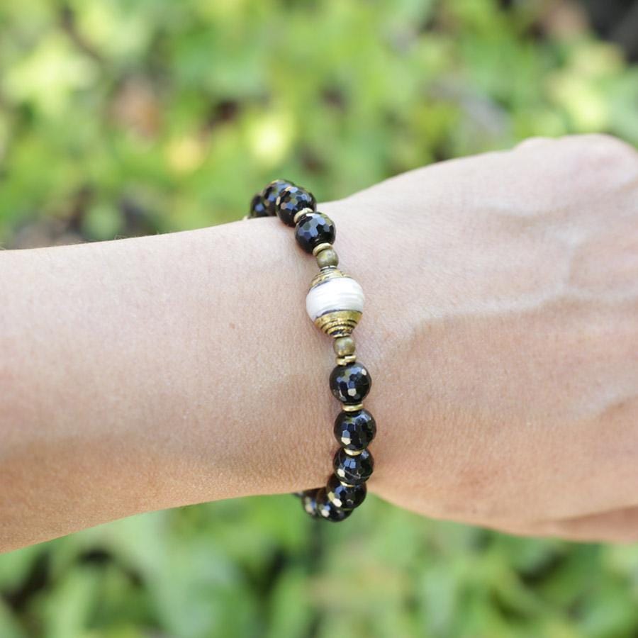 Black Tourmaline and Pearl Bracelet