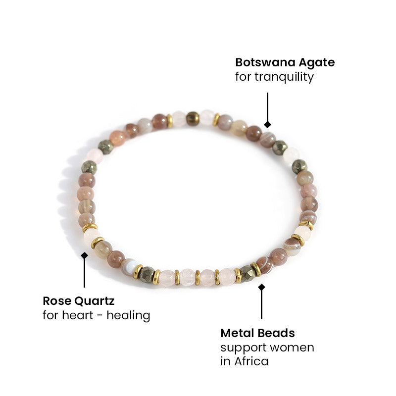 Botswana Agate and Rose Quartz gemstones meaning