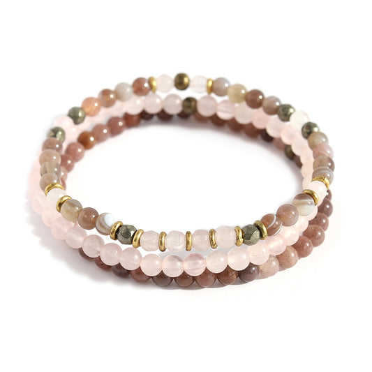Botswana Agate and Rose Quartz Bracelet Set