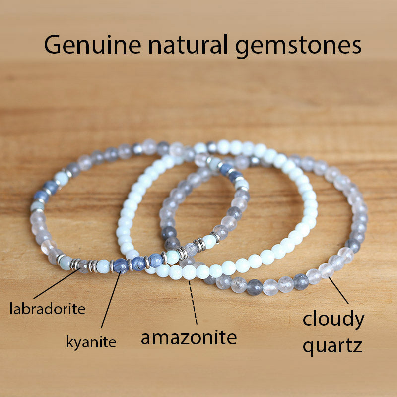 "Calm" Kyanite Quartz and Amazonite Delicate Bracelet Stack