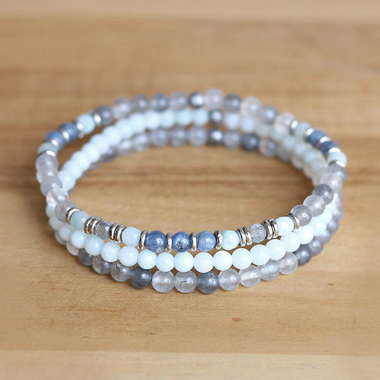 Kyanite Quartz and Amazonite Delicate Beaded Bracelet Set