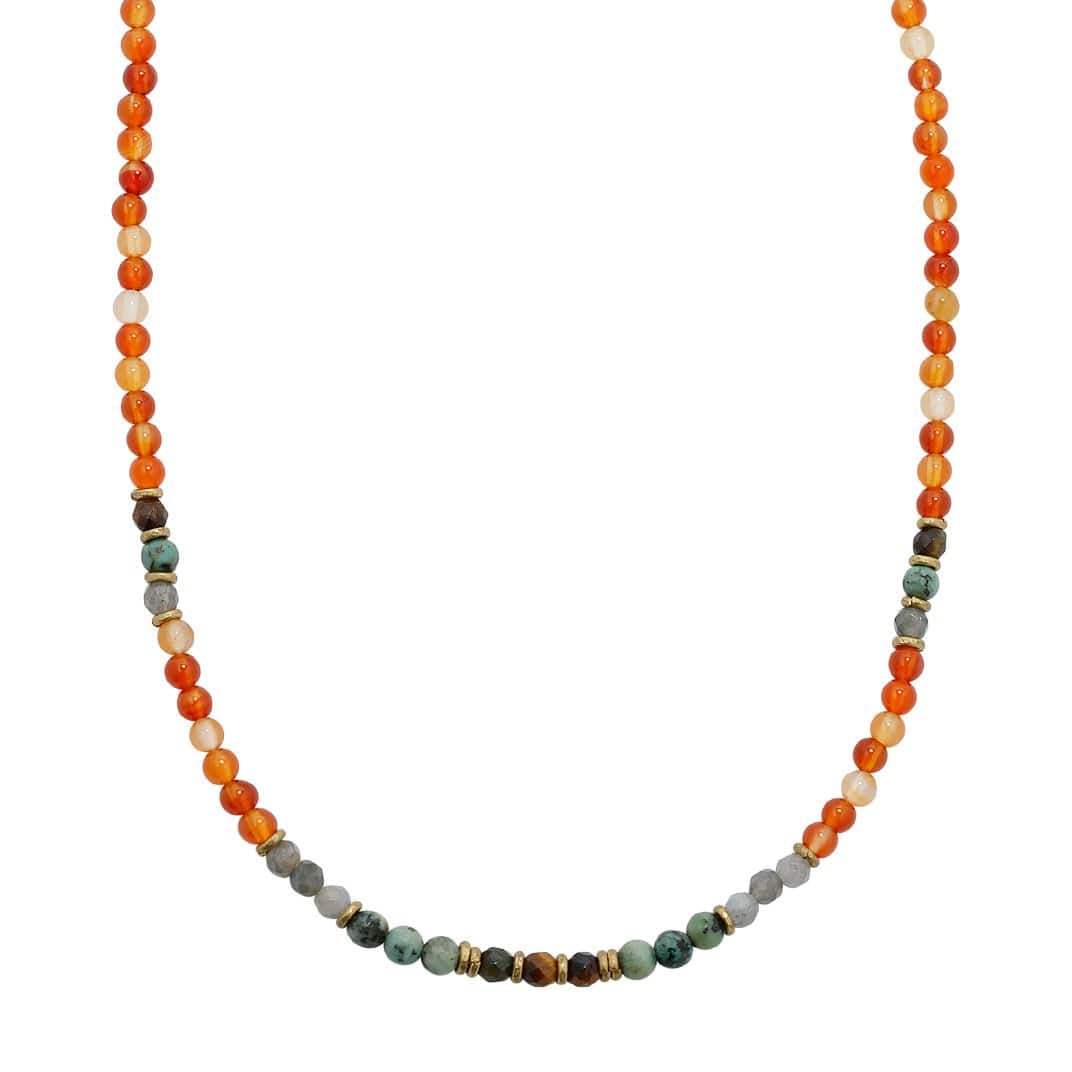 "Vitality and Prosperity" Carnelian and African Turquoise Delicate Necklace