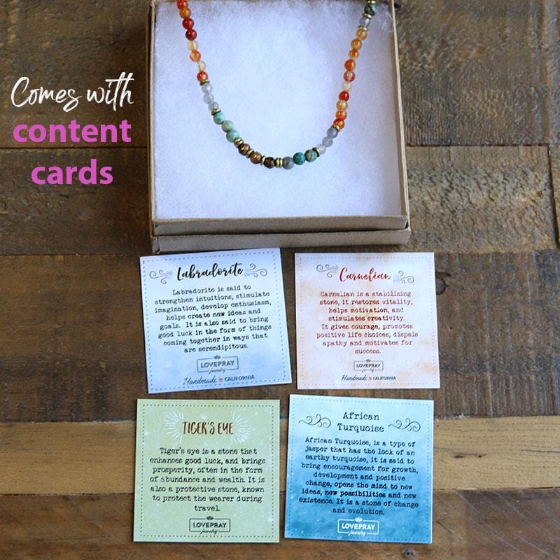 Carnelian and African Turquoise Delicate Necklace with Content Cards