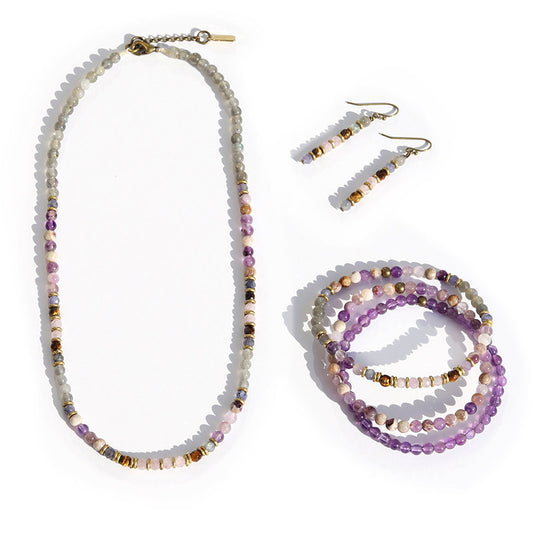 "Healing and Serendipity" Chevron Amethyst and Kunzite Jewelry Bundle