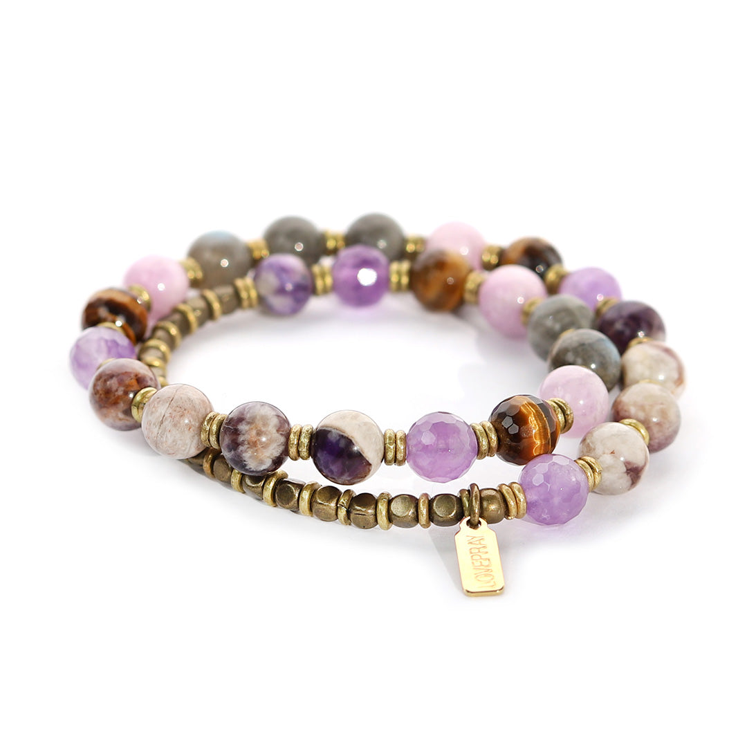 Chevron Amethyst and Kunzite Mala Bracelet