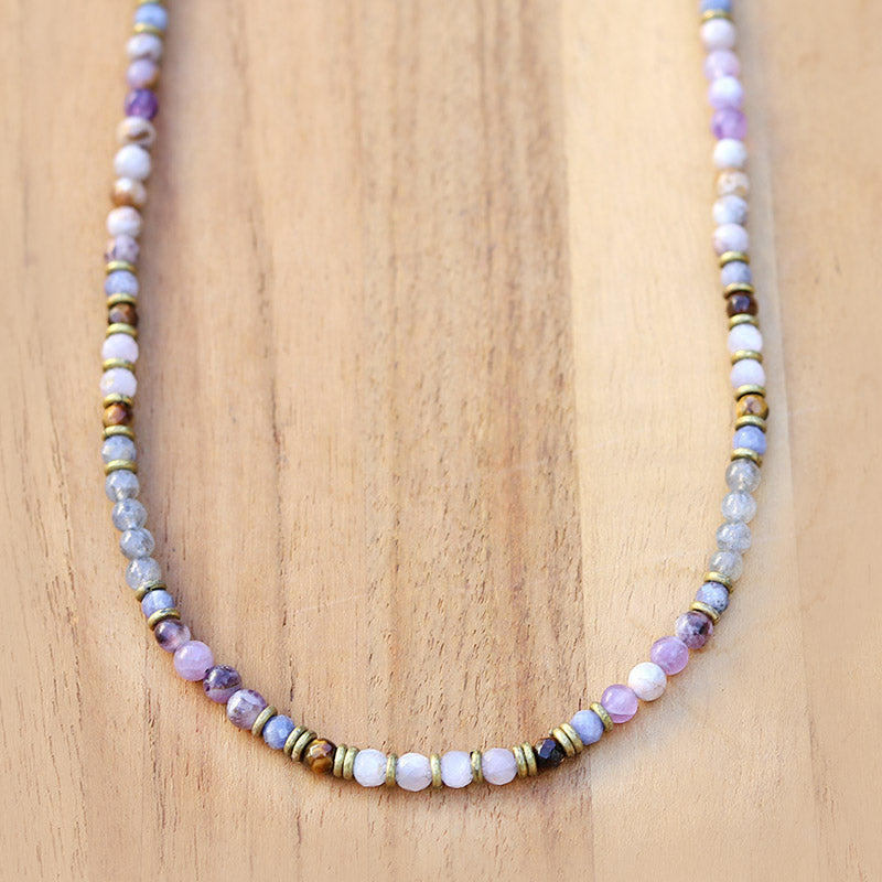 Chevron Amethyst, Kunzite and Labradorite Beaded Gemstone Necklace