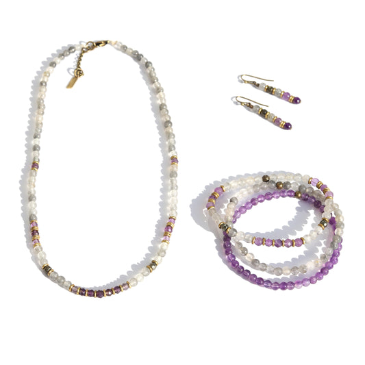 "Emotional Healing" Cloudy Quartz and Amethyst Jewelry Bundle