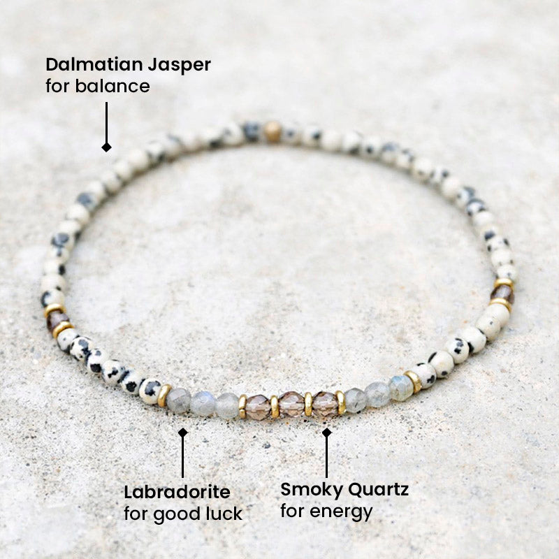 "Balance and Good Luck" Dalmatian Jasper and Labradorite Anklet