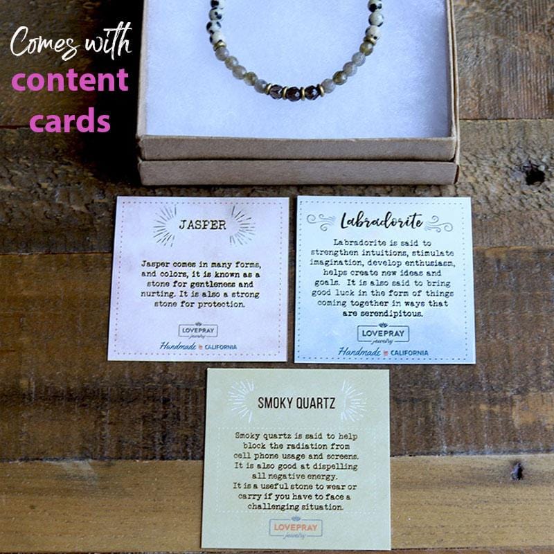 Dalmatian Jasper Smoky Quartz Delicate Necklace with Content Cards